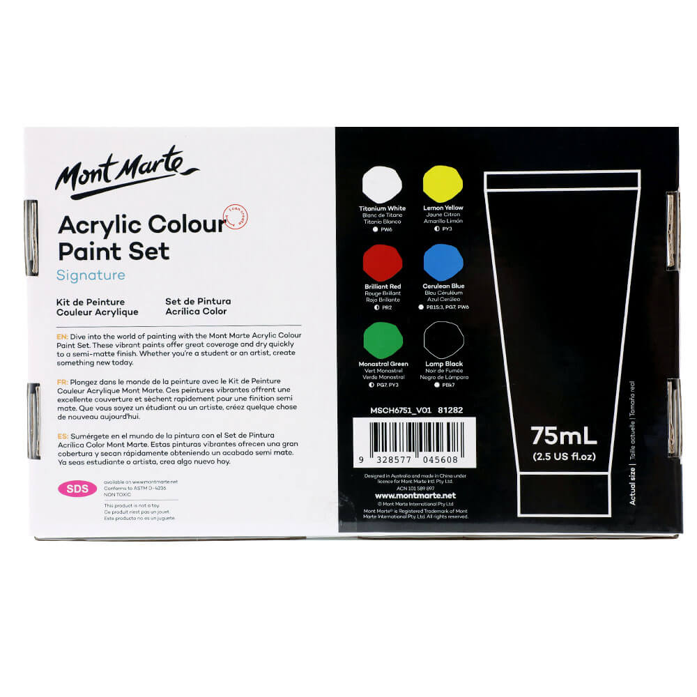 Acrylic Colour Paint Set Signature 6pc x 75ml (2.5 US fl.oz)